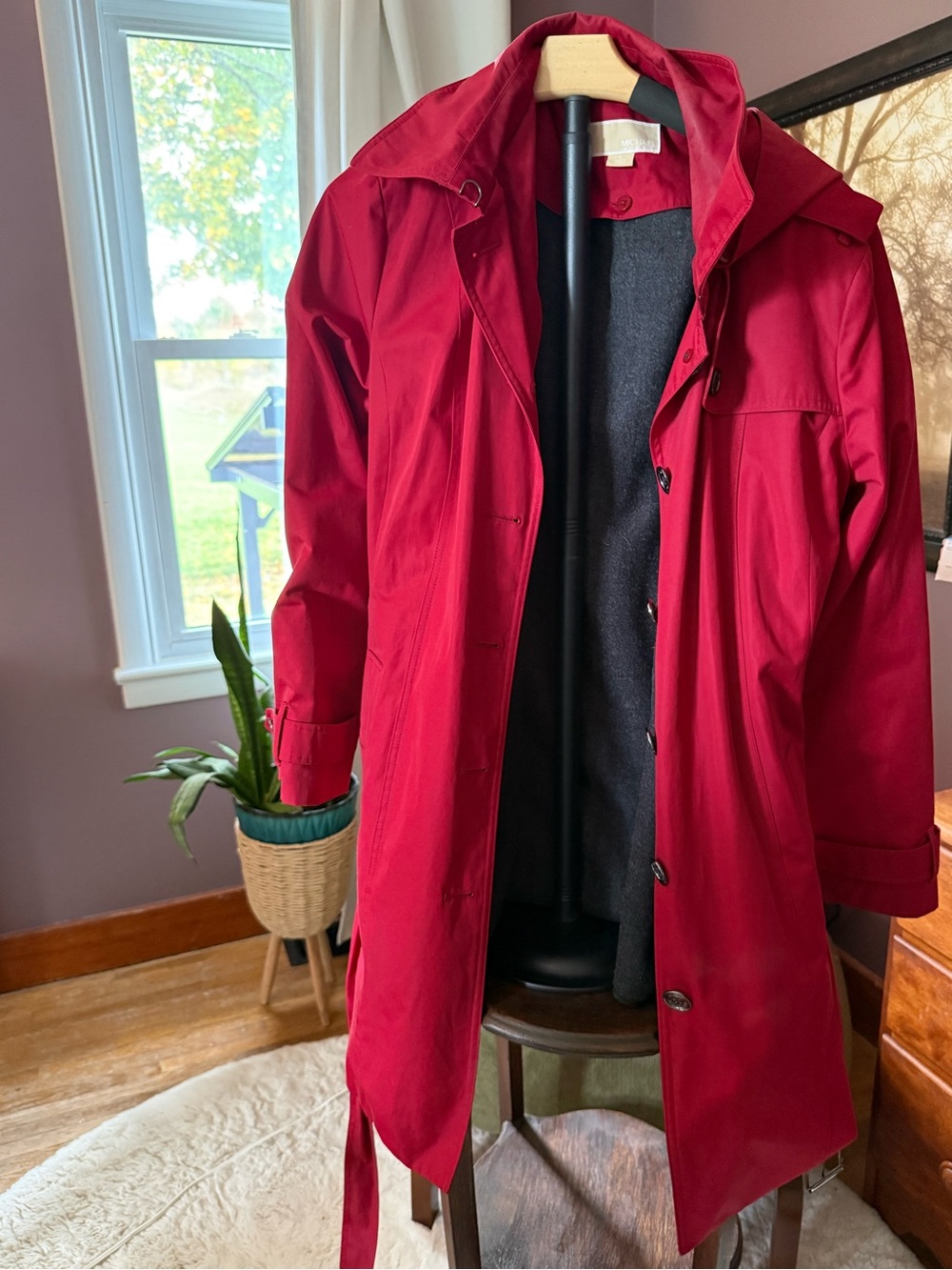 MICHAEL Michael Kors Red Hooded Trench Coat